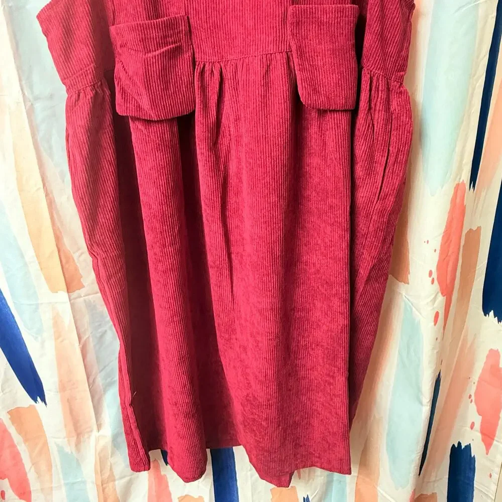 NWOT Zenana Outfitters Magenta Corduroy Overall Pocket Sleeveless Dress Size XL - Picture 6 of 13